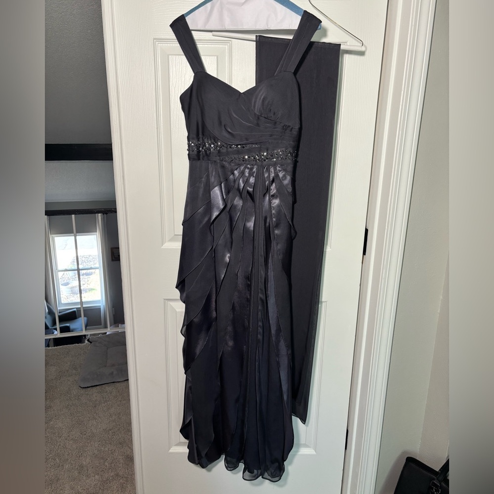 Adrianna Papell Dark Grey Satin Formal Dress